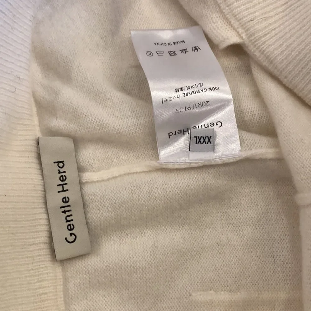 Gentle Herd 100% cashmere Ivory white drawstring straight pants pockets size 3XL